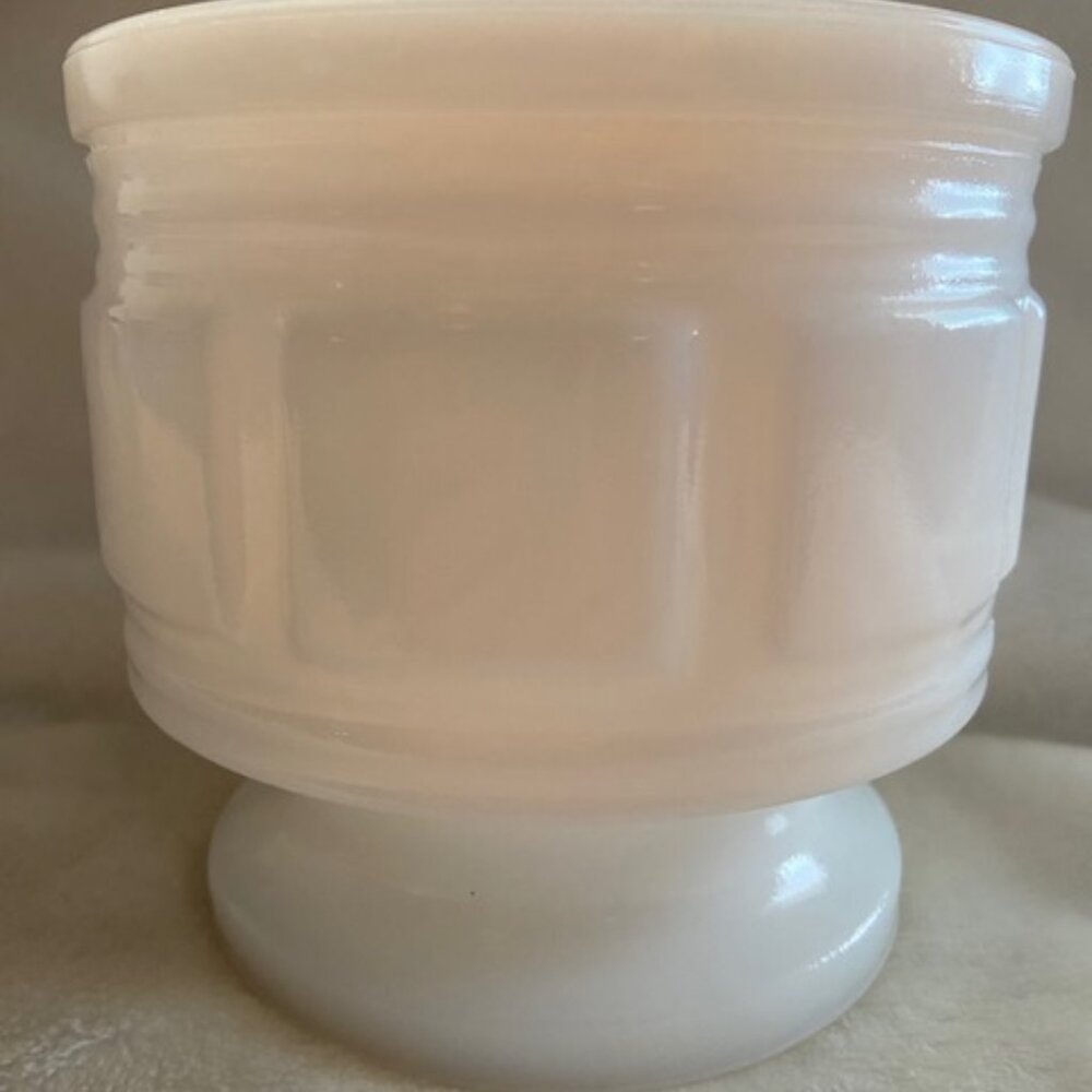 VTG~Milk Glass Planter/Vase ~ 4 1/2" Diameter~4 1/2" High ~ Block Design~Footed